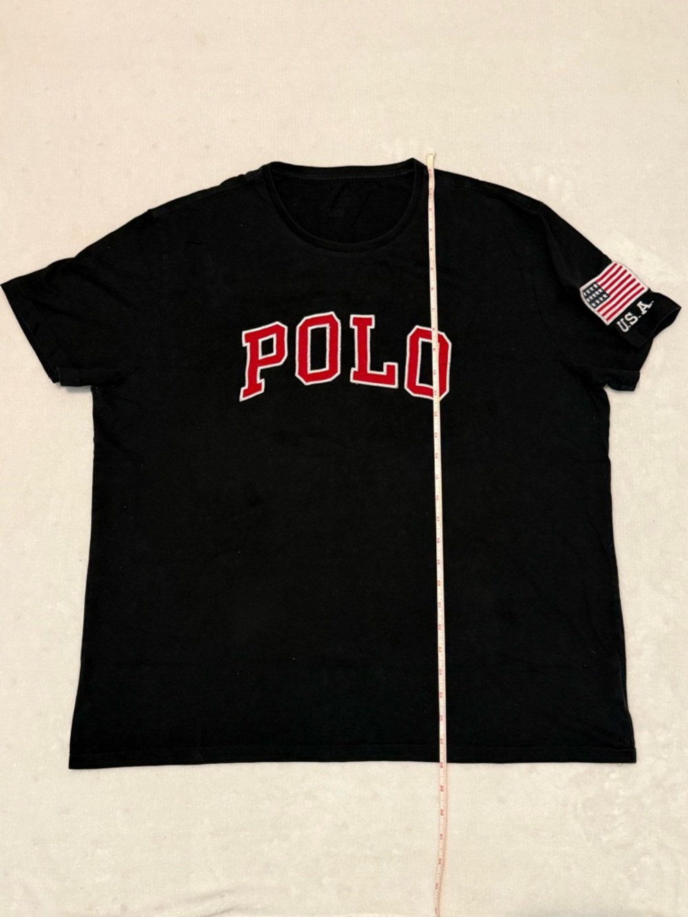 Polo Ralph Lauren Black Spellout Logo T-Shirt USA Flag Sleeve - Picture 7 of 9